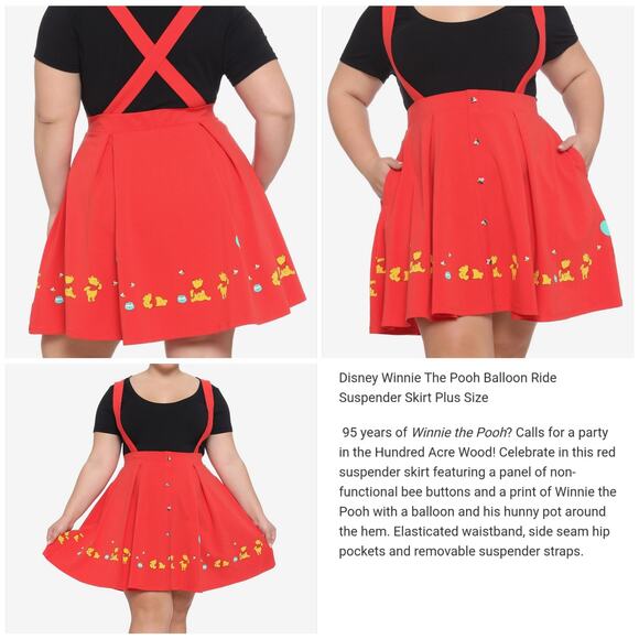 Suspender Skirt Winnie Pooh Bees Disney Plus Size 3X Orange Red Stretch Skirtall - Picture 8 of 11